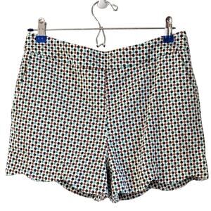 Anthropologie Cotton Jacquard Shorts 4 Scallop Hem Retro Mod Geometric Print